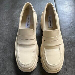 Steve Madden Faylin 100% Leather Chunky Cream Loafers 8
